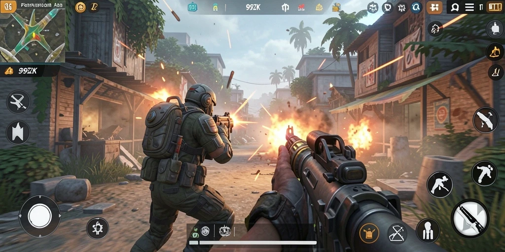 Screenshot gameplay 99ZK menampilkan aksi pertempuran yang intens.