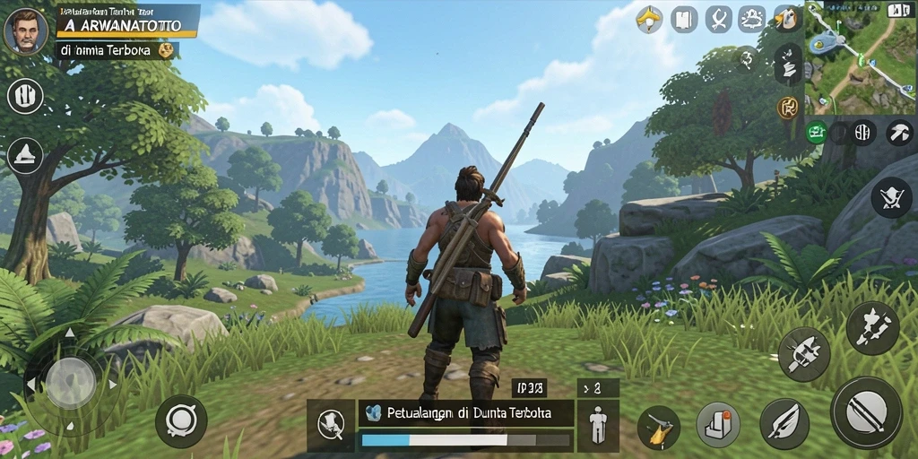 Gameplay ARWANATOTO menunjukkan dunia terbuka yang luas dan menarik.
