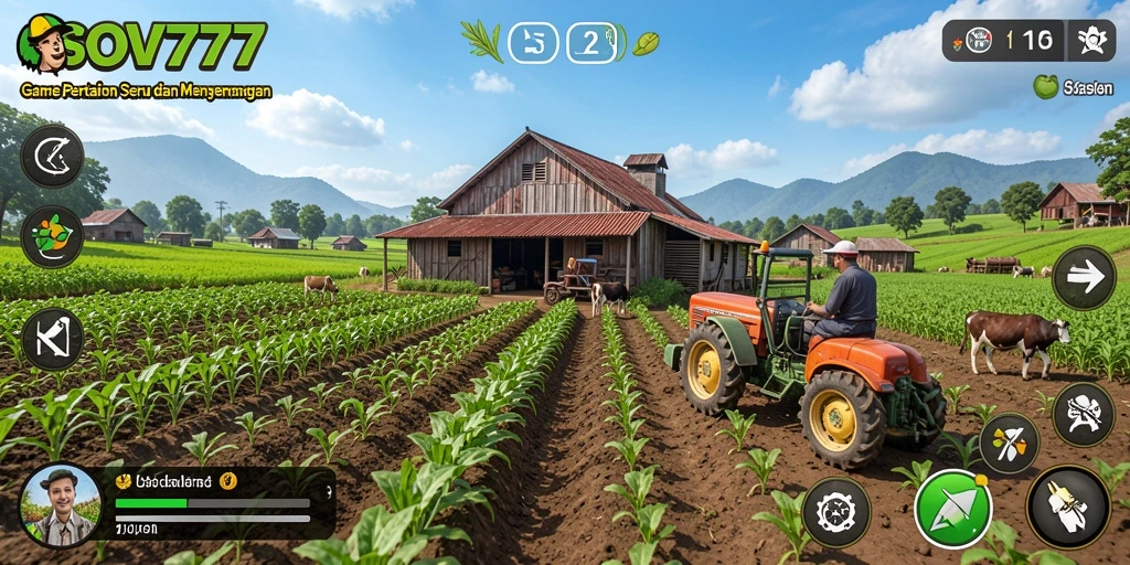 Tampilan screenshot menunjukkan gameplay pertanian yang seru di SOV777.