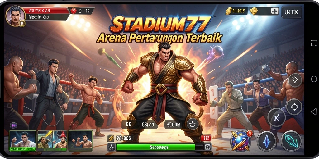 Screenshot gameplay STADIUM77 dengan aksi pertarungan yang mendebarkan.