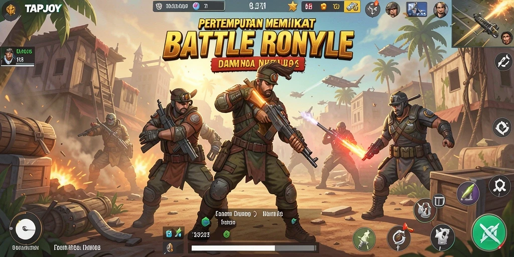 Screenshot gameplay TAPJOY menampilkan pertempuran intens Battle Royale.