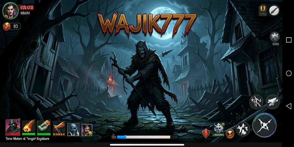 Screenshot menampilkan momen mendebarkan dalam permainan Horror WAJIK777.