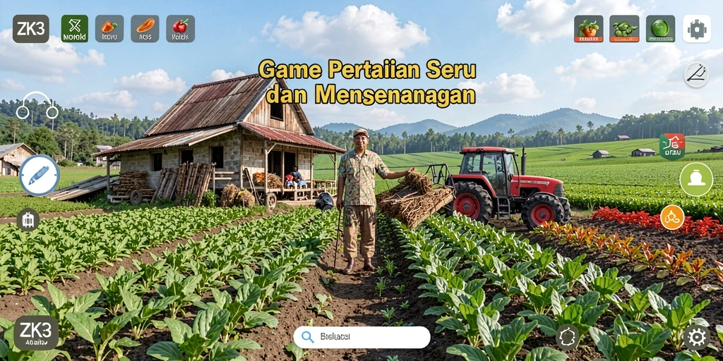 Gameplay seru ZK3 menampilkan ladang dan hewan yang cantik.